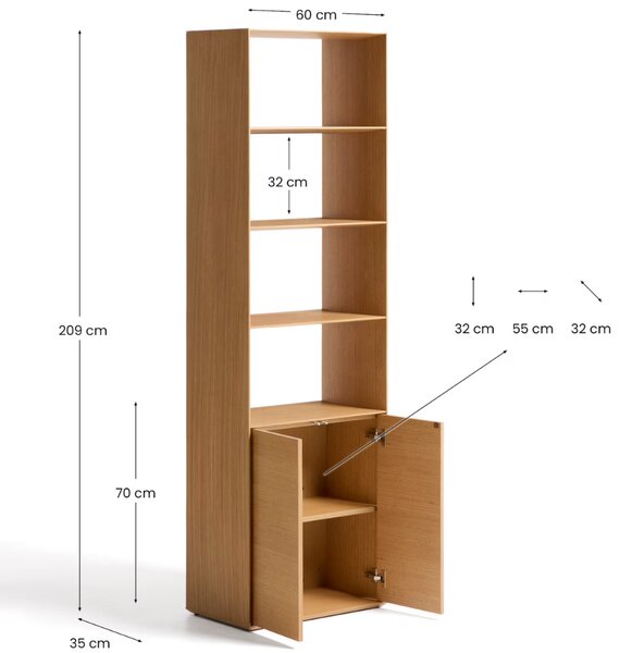 Kave Home Dubová knihovna Visala 209 x 60 cm