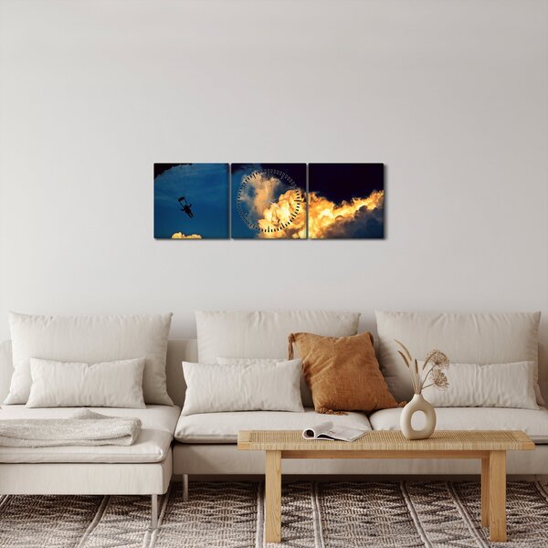 Obraz parašutisty v oblacích (s hodinami) (90x30 cm)