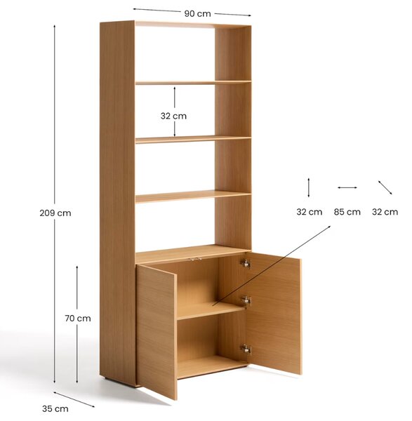 Kave Home Dubová knihovna Visala 209 x 90 cm