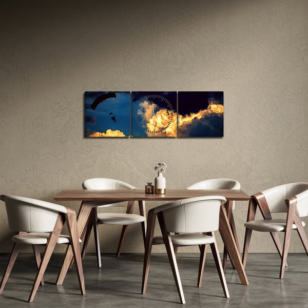 Obraz parašutisty v oblacích (s hodinami) (90x30 cm)