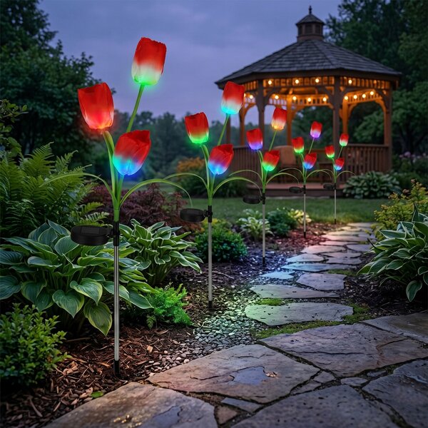 LED solární zápichové svítidlo Tulipán, RGB, IP44