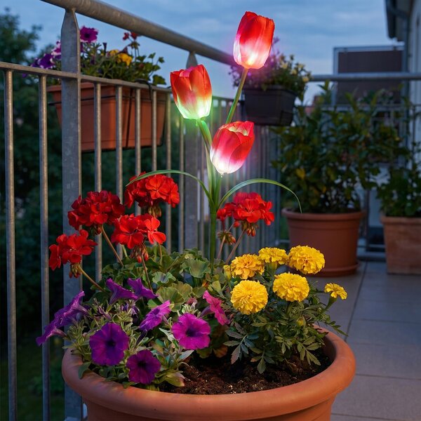 LED solární zápichové svítidlo Tulipán, RGB, IP44