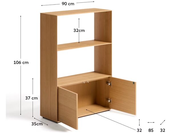 Kave Home Dubová knihovna Visala 106 x 90 cm se dvěma policemi