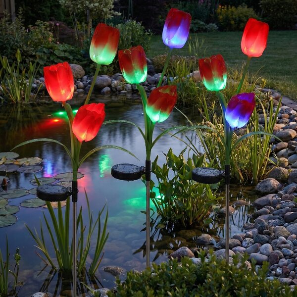 LED solární zápichové svítidlo Tulipán, RGB, IP44
