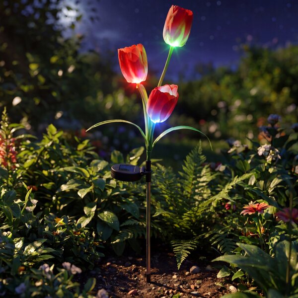 LED solární zápichové svítidlo Tulipán, RGB, IP44