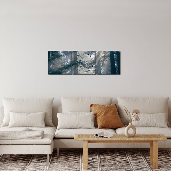 Obraz stromů s průsvitajícím sluncem (s hodinami) (90x30 cm)
