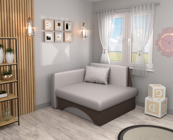 KONDELA Rozkládací křeslo, béžovošedá Taupe/hnědá, KUBOŠ NEW UNI