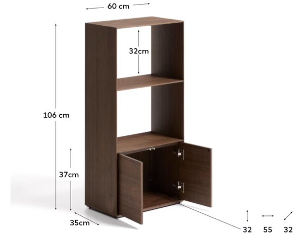Kave Home Ořechová knihovna Visala 106 x 60 cm se dvěma policemi