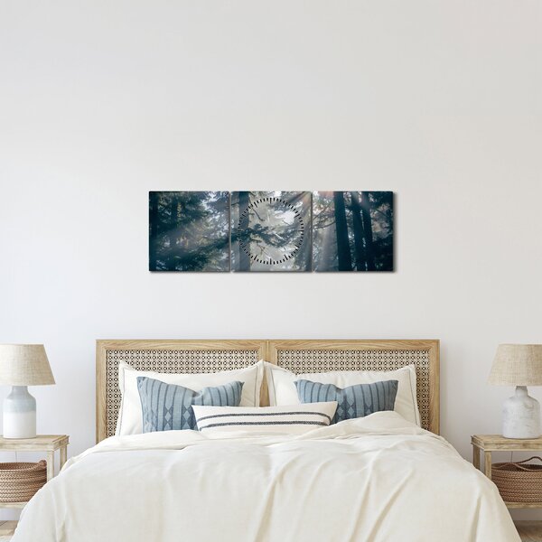 Obraz stromů s průsvitajícím sluncem (s hodinami) (90x30 cm)