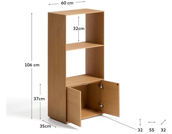Kave Home Dubová knihovna Visala 106 x 60 cm se dvěma policemi