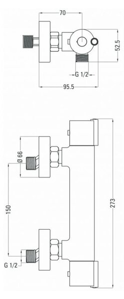 Deante Joko, termostatická sprchová baterie 150mm se spodním připojením, chromová, BOJ_04BT