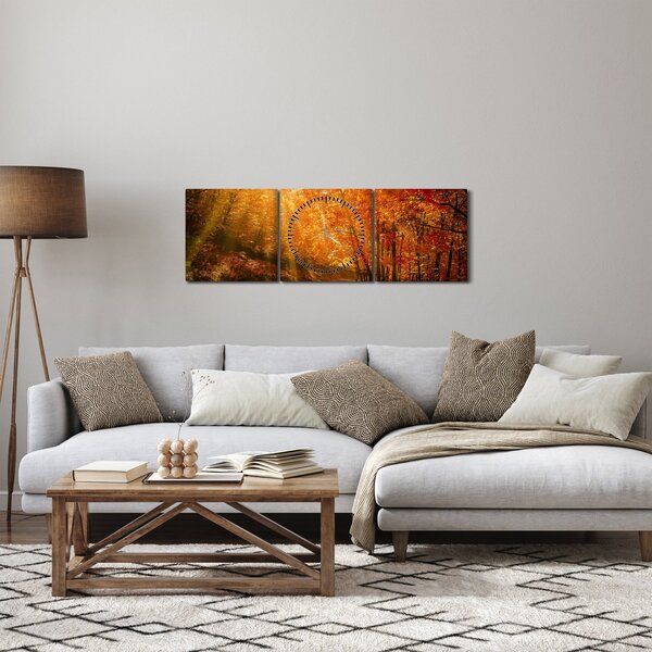 Obraz podzimního lesa (s hodinami) (90x30 cm)