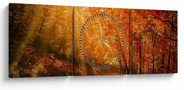 Obraz podzimního lesa (s hodinami) (90x30 cm)