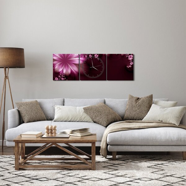 Obraz abstrakce - květiny (s hodinami) (90x30 cm)