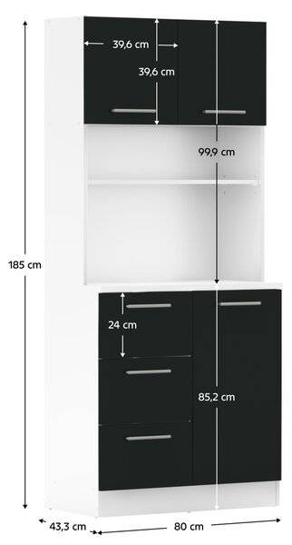 KONDELA Třídveřový kredenc, bílá/černá, LASET NEW