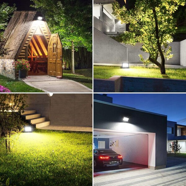 Solární LED reflektor 100 W, IP65, neutrální bílá, úhel 120°, 23 × 18,5 × 3 cm