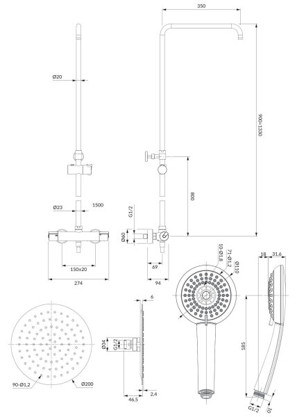 OMNIRES Y1244X/6CR - Sprchová sada s termostatickou baterií Y lesklý chrom
