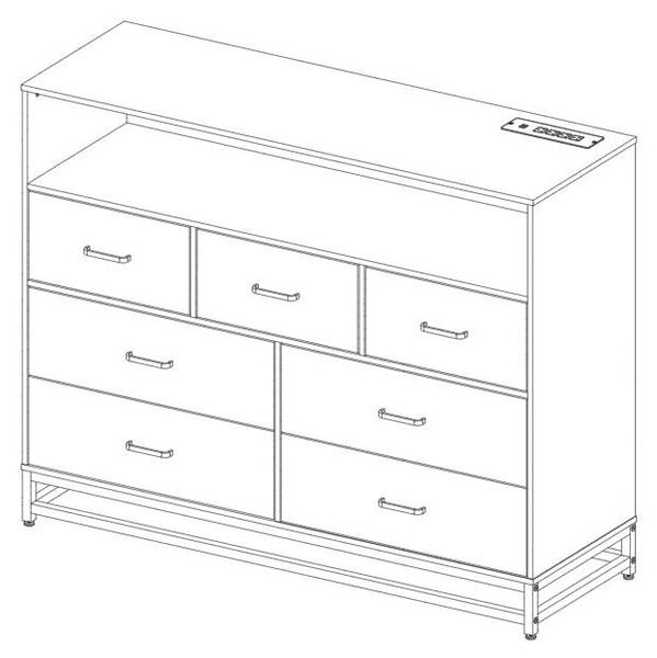Komoda se zásuvkami, boční skříňka, univerzální, prostorná, barva bílá, materiál: dřevovláknitá deska (MDF/dřevotříska), stabilní kovový rám
