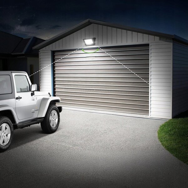 Solární LED reflektor 100 W, IP65, neutrální bílá, úhel 120°, 23 × 18,5 × 3 cm