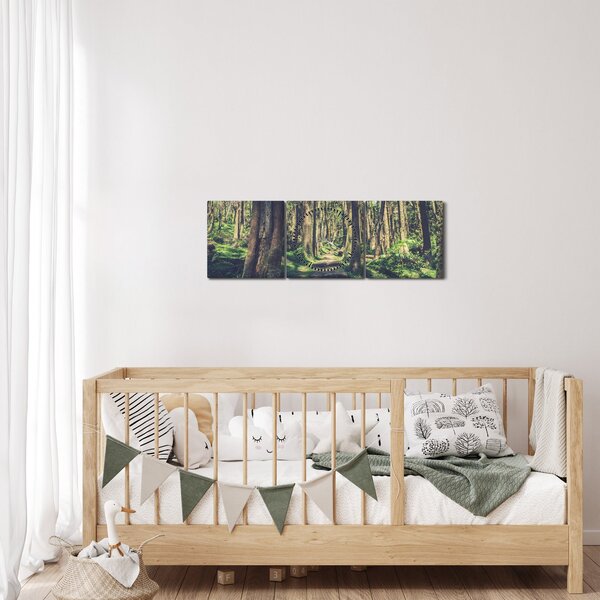 Obraz cesty mezi stromy (s hodinami) (90x30 cm)