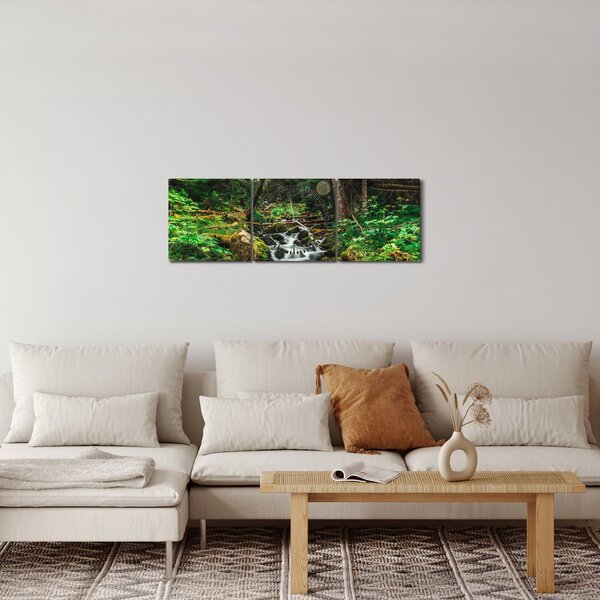 Obraz potoku v lese (s hodinami) (90x30 cm)