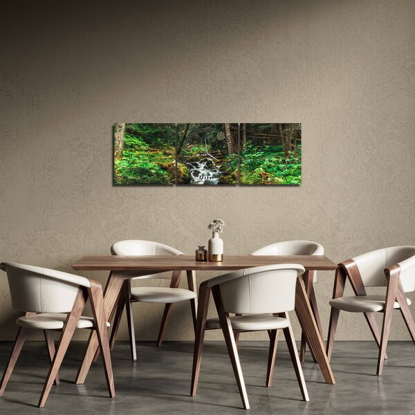 Obraz potoku v lese (s hodinami) (90x30 cm)