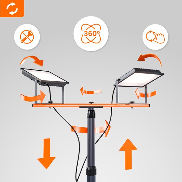 Solární LED reflektor 2 × 50 W, 2 × 5500 lm, IP65