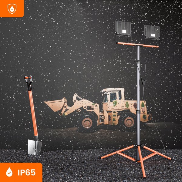 Solární LED reflektor 2 × 100 W, 2 × 11000 lm, IP65