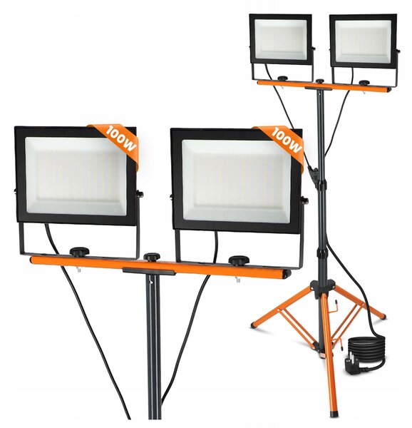 Solární LED reflektor 2 × 100 W, 2 × 11000 lm, IP65