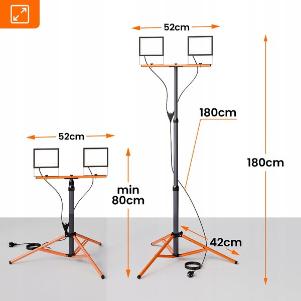 Solární LED reflektor 2 × 100 W, 2 × 11000 lm, IP65