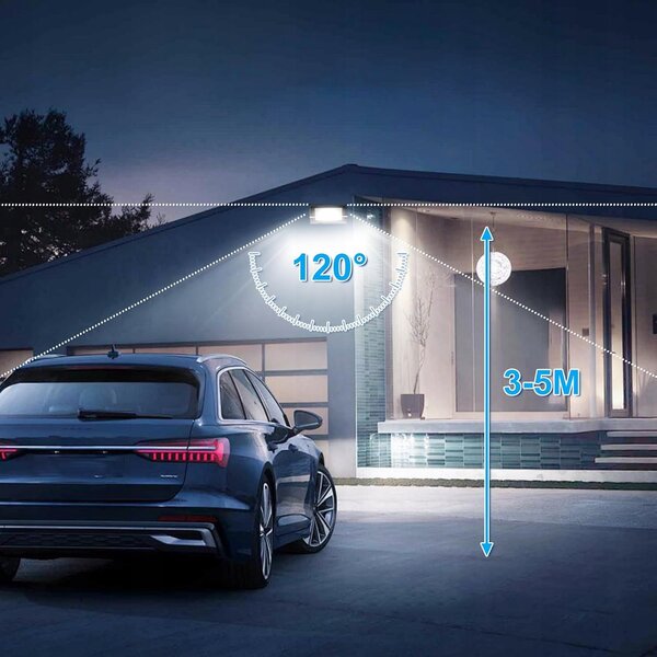 Solární LED reflektor 30 W, IP65, úhel 120°, 16 × 12 × 3 cm
