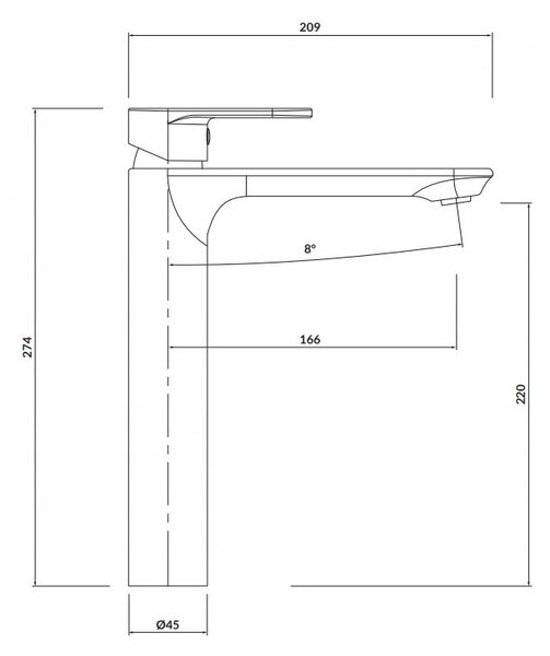 Cersanit Crea, vysoká umyvadlová baterie, černá, S951-332