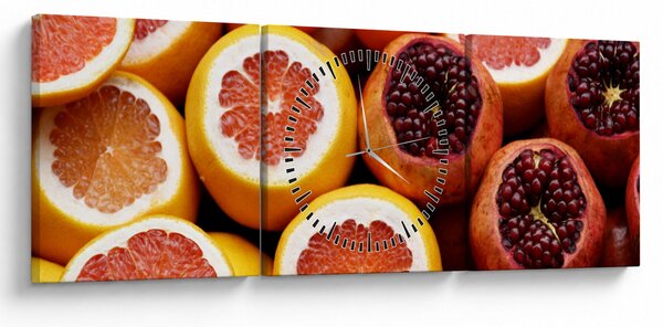 Obraz pomerančů a granátových jablek (s hodinami) (90x30 cm)