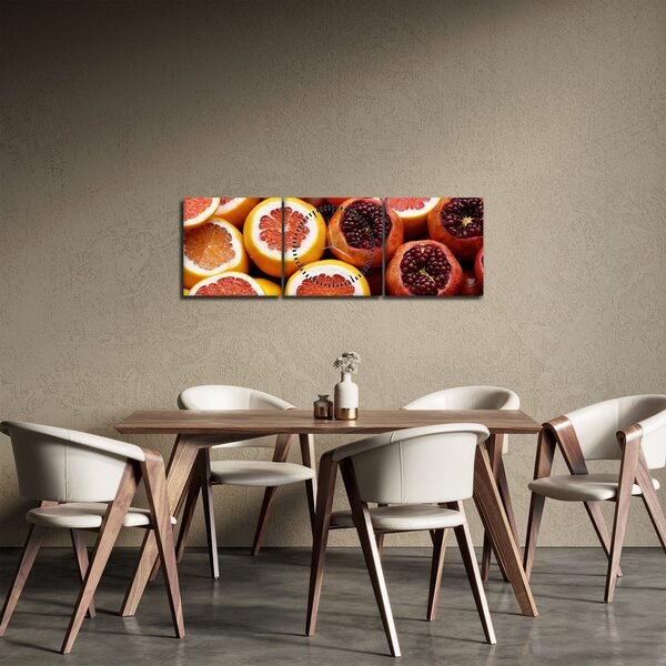 Obraz pomerančů a granátových jablek (s hodinami) (90x30 cm)