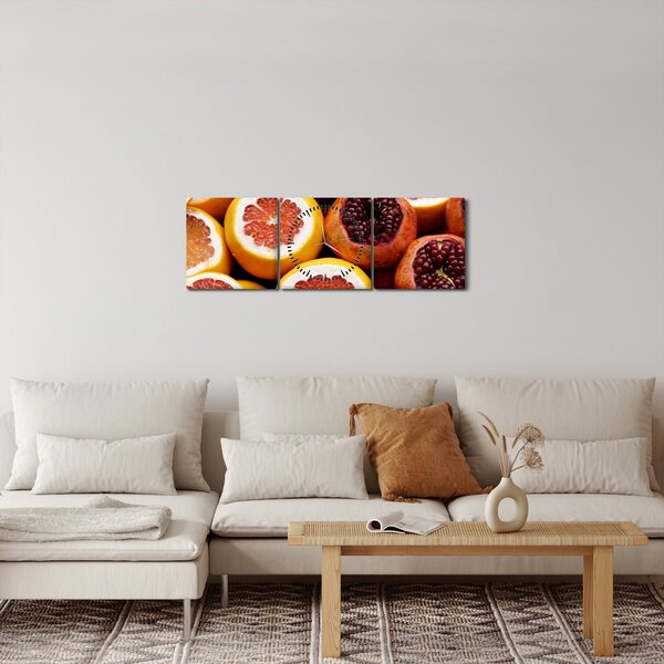 Obraz pomerančů a granátových jablek (s hodinami) (90x30 cm)