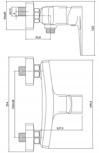 Cersanit Larga, nástěnná sprchová baterie, matná černá, S951-382