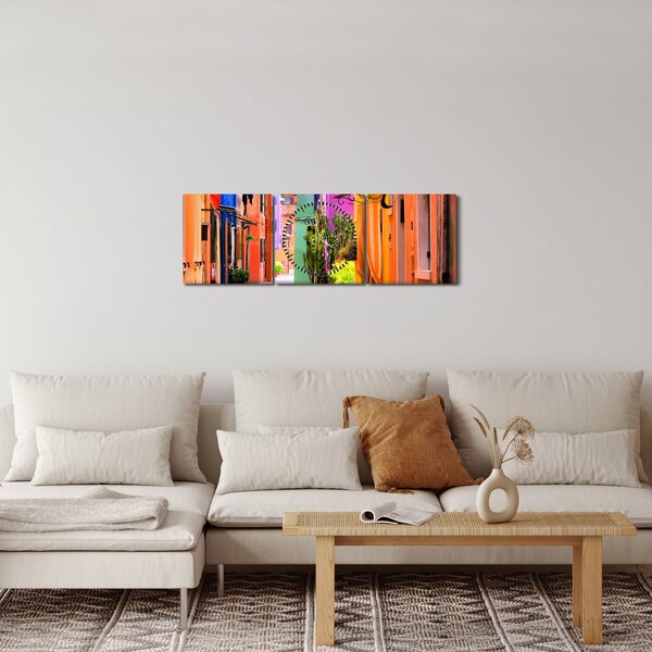 Obraz barevné italské uličky (s hodinami) (90x30 cm)