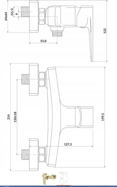 Cersanit Larga, nástěnná sprchová baterie, zlatá matná, S951-384