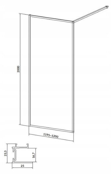 Cersanit Larga, Walk-In sprchová zástěna 100x200 cm, 8mm průhledné sklo, černý profil, S932-139