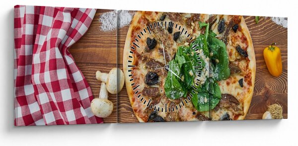 Obraz pizzy (s hodinami) (90x30 cm)