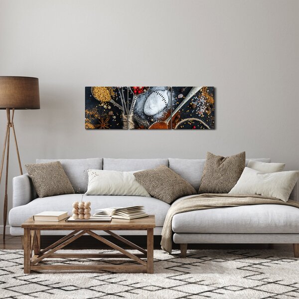 Obraz lžic s kořením (s hodinami) (90x30 cm)