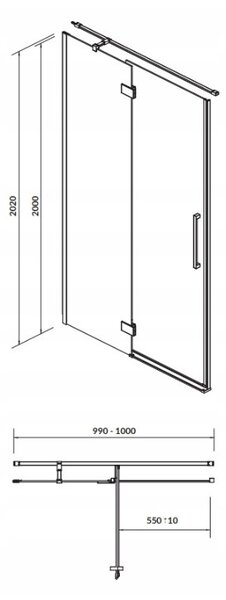 Cersanit Crea, křídlové dveře do otvoru 100X200 cm (levé), 8mm čiré sklo, chromový profil, S159-001