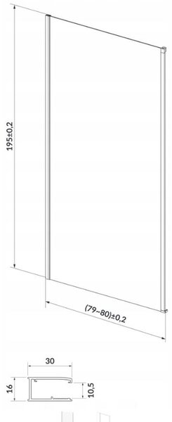 Cersanit LARGA, boční stěna ke sprchovým koutem 80x195cm, chromová barva, čiré sklo, S932-131