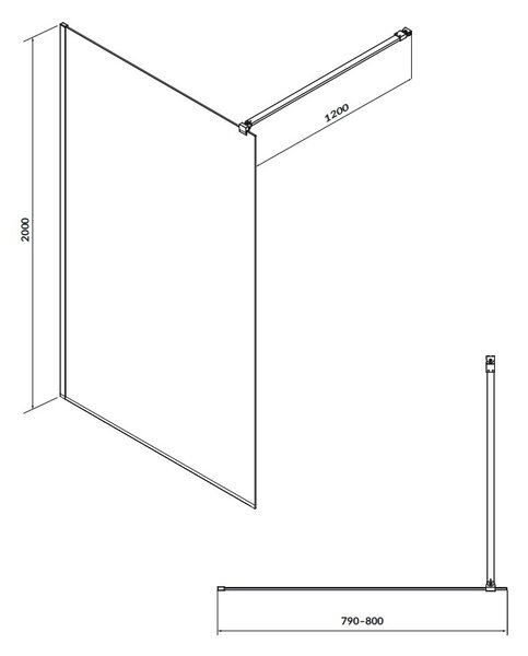 Cersanit Mille, sprchová zástěna typu Walk-In 80x200 cm, 8mm čiré sklo, černý profil, S161-007