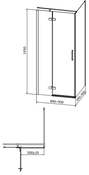Cersanit Jota, rohový sprchový kout 90 (dveře levé) x 90 (stěna) x 195, 6mm čiré sklo, chromový profil, S160-001