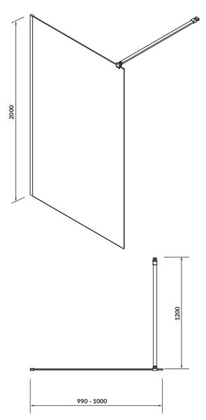 Cersanit Mille, sprchová zástěna typu Walk-In 100x200 cm, 8mm čiré sklo, chromový profil, S161-001