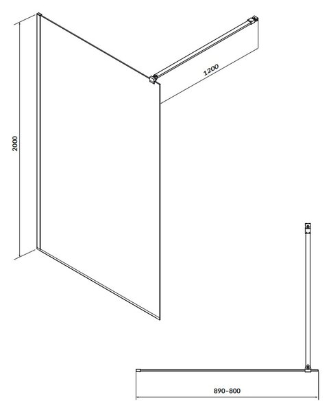 Cersanit Mille, sprchová zástěna typu Walk-In 90x200 cm, 8mm čiré sklo, černý profil, S161-008