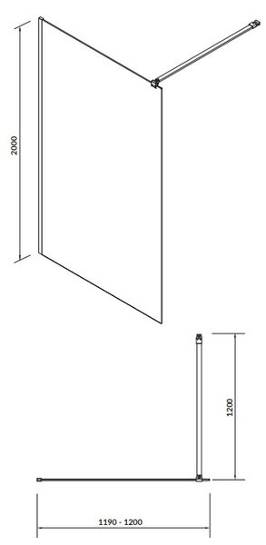 Cersanit Mille, sprchová zástěna typu Walk-In 120x200 cm, 8mm čiré sklo, černý profil, S161-004
