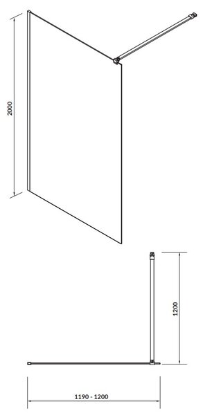 Cersanit Mille, sprchová zástěna typu Walk-In 120x200 cm, 8mm čiré sklo, chromový profil, S161-002