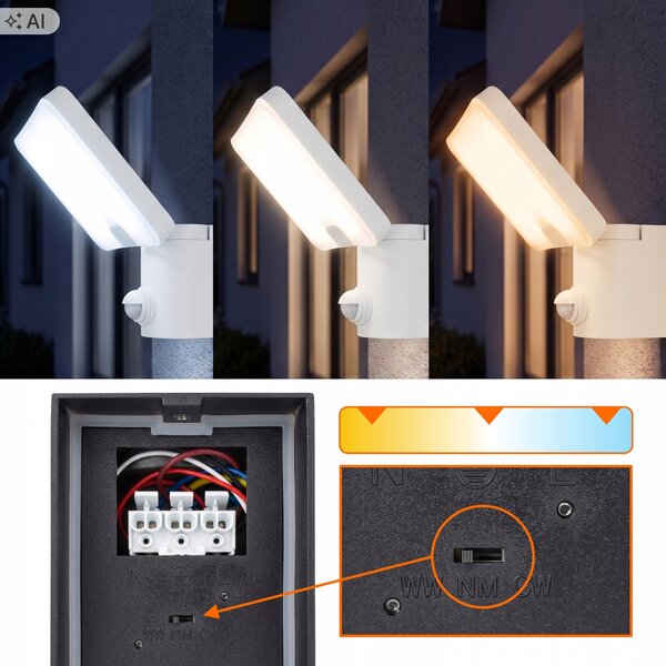 Bílý LED reflektor 20 W s pohybovým čidlem, IP65, teplá bílá